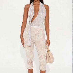 Mariah Animal Print Halter Capri Jumpsuit - Nude